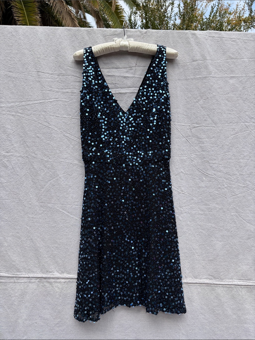 Sleeveless Navy Sequin V-Neck Dress